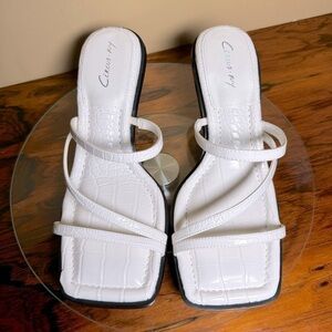 Circus by Sam Edelman Felicity Embossed Square Toe Slide Sandals - white croc